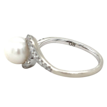 Pearl & Diamond Halo 14k White Gold Ring 2.8g Size 6.25