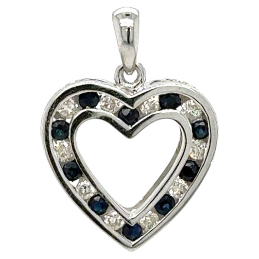 1/3ctw Diamond and Sapphire 10k White Gold "I Love You" Heart Pendant 1.8g