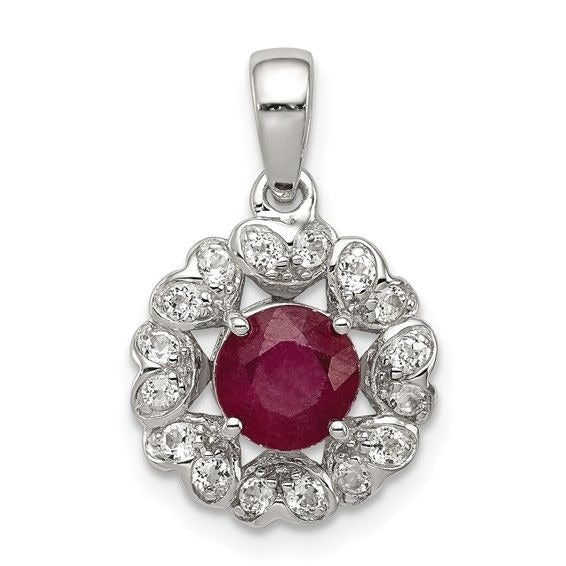 Sterling Silver Ruby & White Topaz Pendant