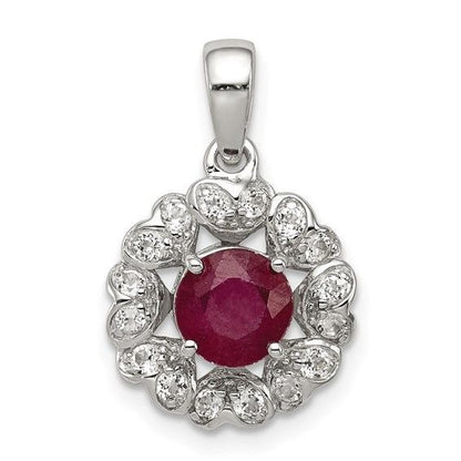 Sterling Silver Ruby & White Topaz Pendant