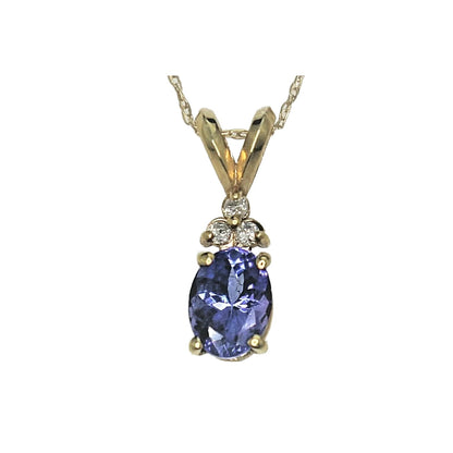 .75Ct Tanzanite & Diamond Pendant 18in Chain Solid 14k Yellow Gold 1.3g