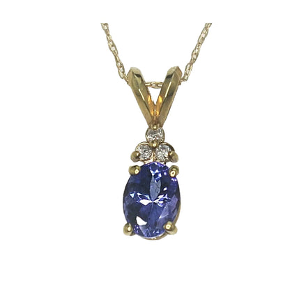.75Ct Tanzanite & Diamond Pendant 18in Chain Solid 14k Yellow Gold 1.3g
