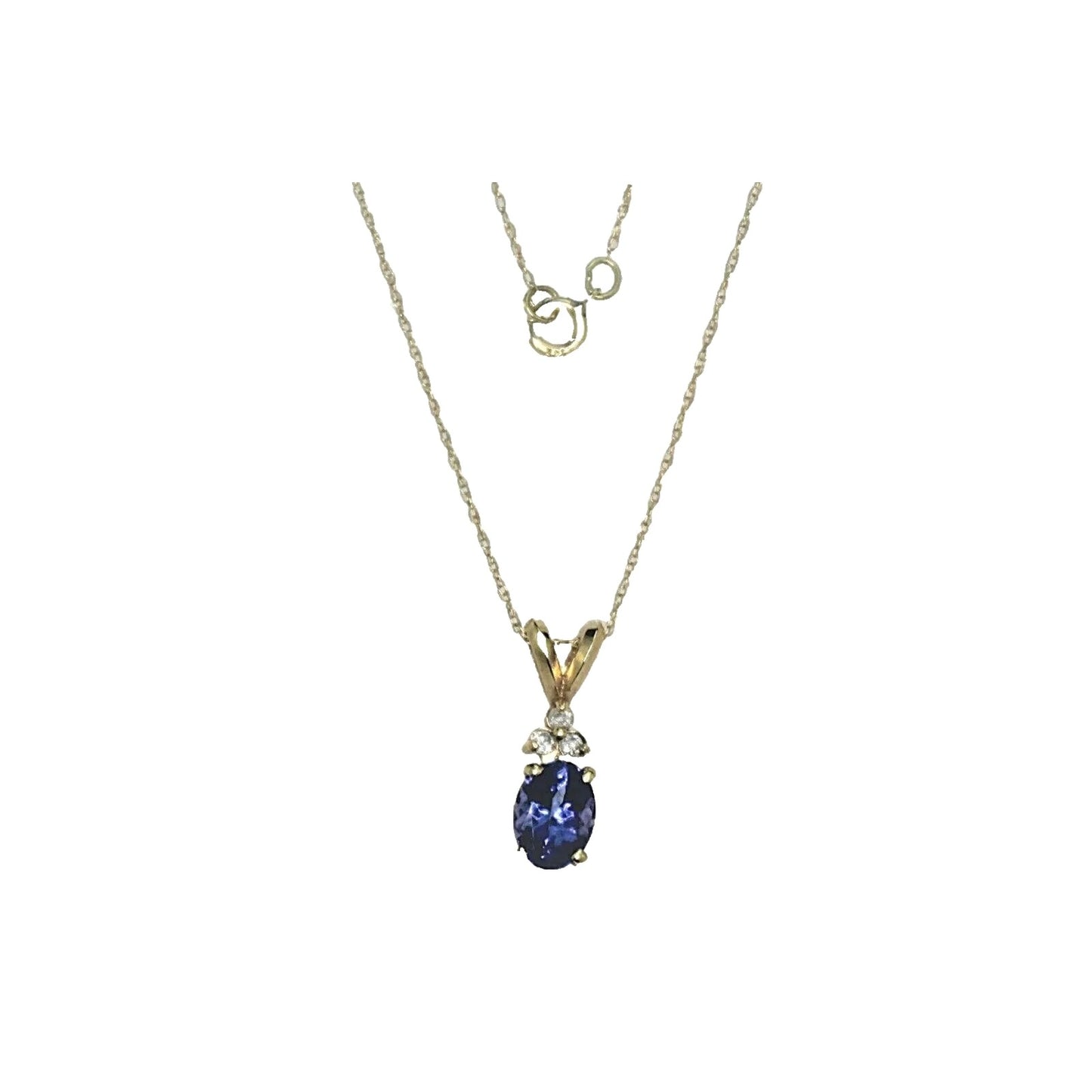 .75Ct Tanzanite & Diamond Pendant 18in Chain Solid 14k Yellow Gold 1.3g