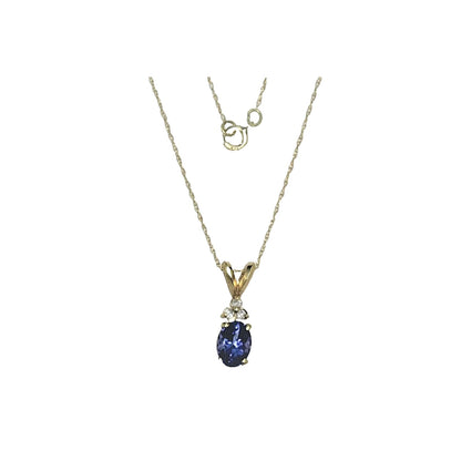 .75Ct Tanzanite & Diamond Pendant 18in Chain Solid 14k Yellow Gold 1.3g