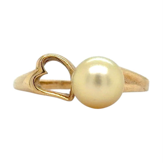 Pearl Solitaire 14k Yellow Gold Heart Ring 1.9g Size 6