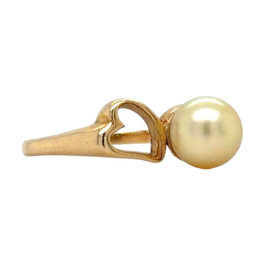 Pearl Solitaire 14k Yellow Gold Heart Ring 1.9g Size 6