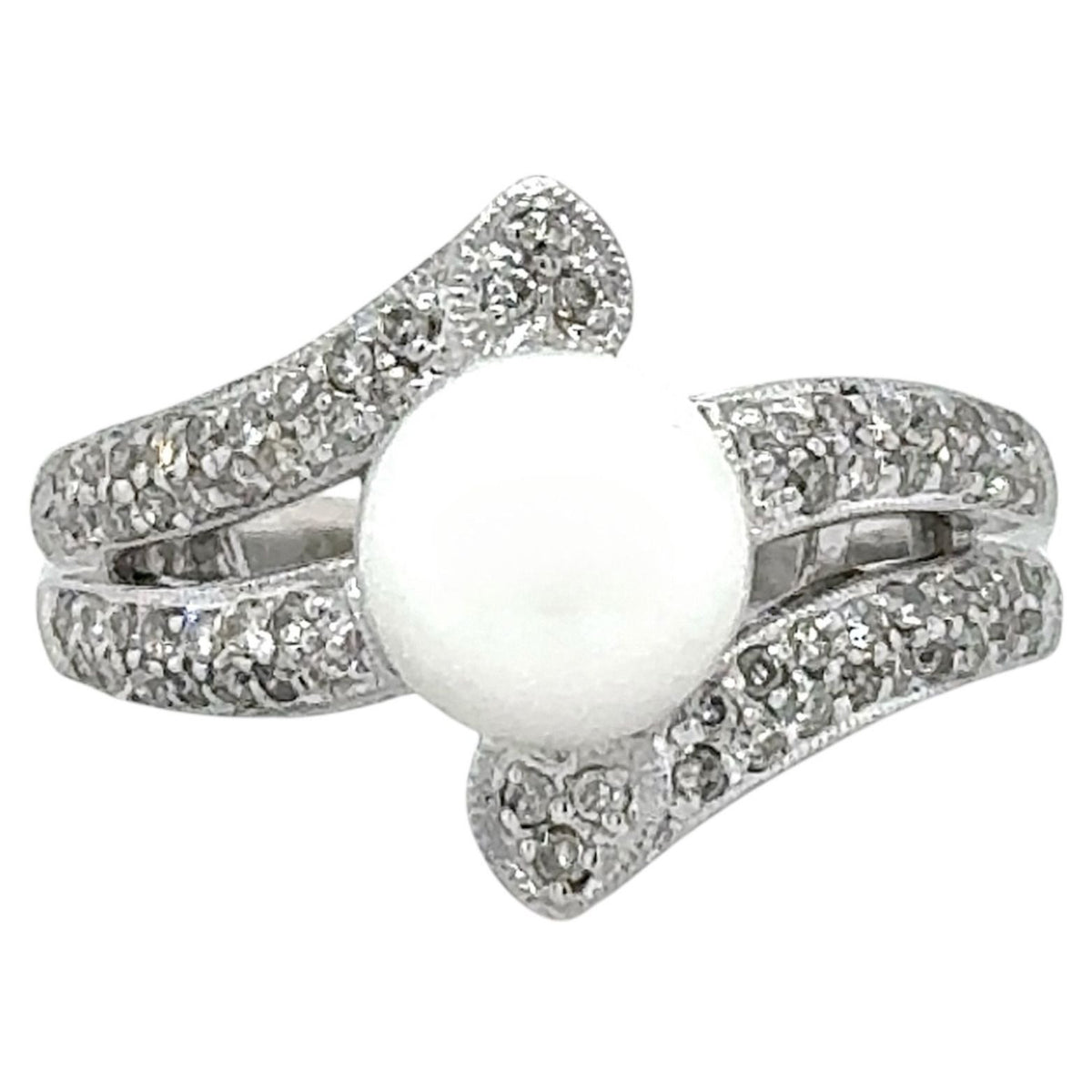 8mm Pearl & 1/3ctw Diamond 14k White Gold Ring 6.4g Size 6.25