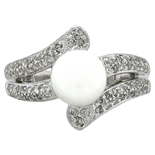 8mm Pearl & 1/3ctw Diamond 14k White Gold Ring 6.4g Size 6.25