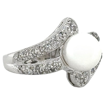 8mm Pearl & 1/3ctw Diamond 14k White Gold Ring 6.4g Size 6.25