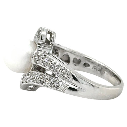 8mm Pearl & 1/3ctw Diamond 14k White Gold Ring 6.4g Size 6.25