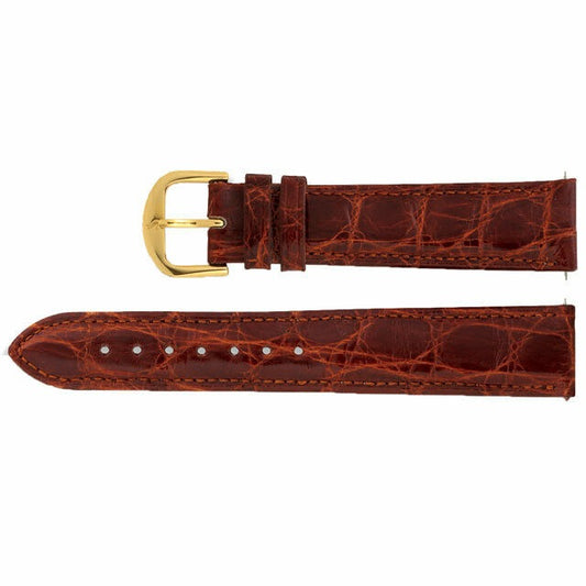 Men's 22 mm Regular Brown Leather Crocodile Grain Padded Strap