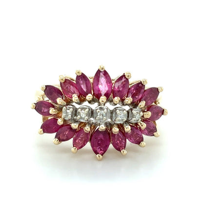 10K Yellow Gold Ruby & Diamond Ring 4.2g Size 7.25