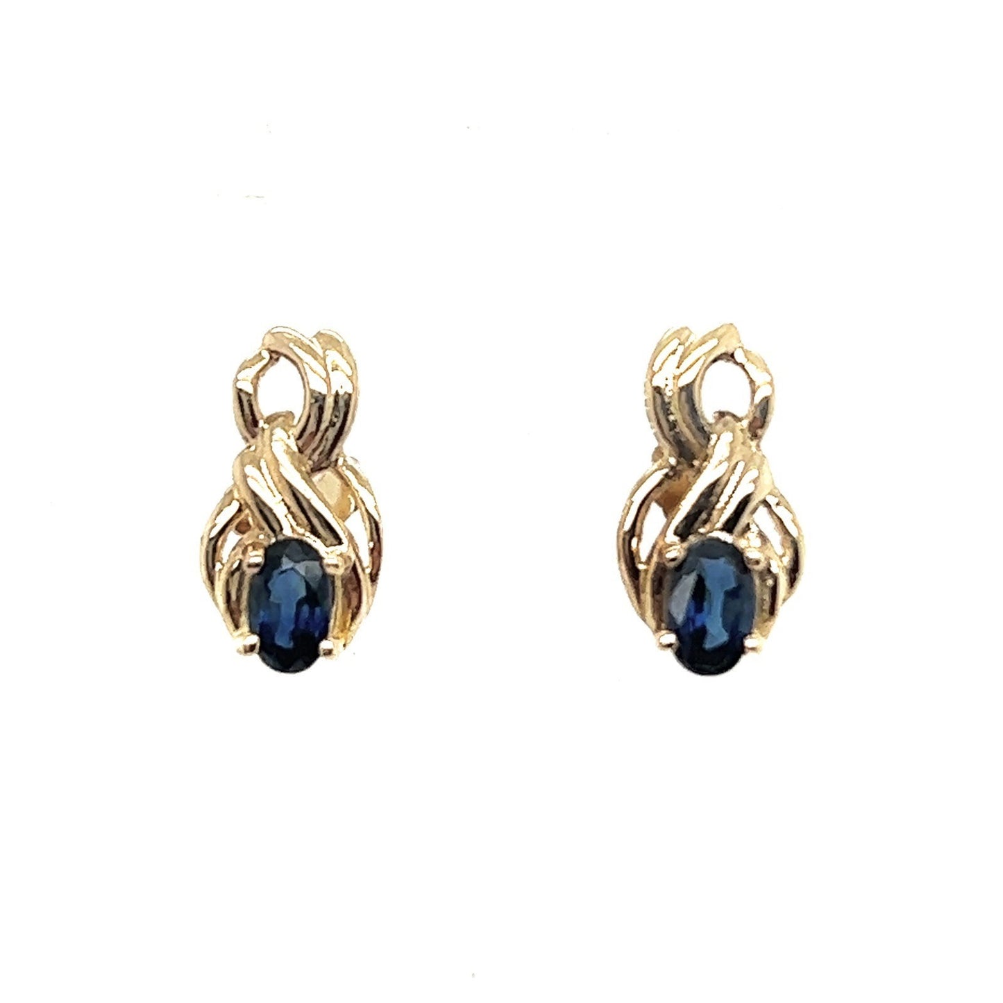 1/2ctw Blue Sapphire Earrings 14K Yellow Gold 1.5g Oval Cut Post Back