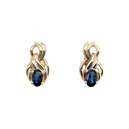 1/2ctw Blue Sapphire Earrings 14K Yellow Gold 1.5g Oval Cut Post Back
