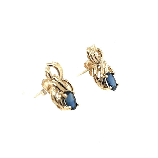 1/2ctw Blue Sapphire Earrings 14K Yellow Gold 1.5g Oval Cut Post Back
