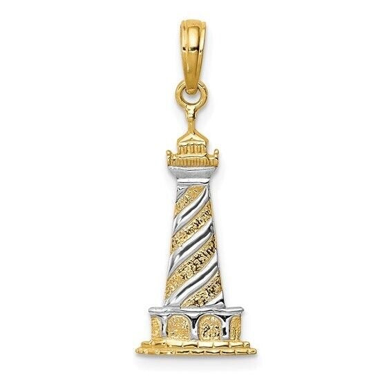 10K Yellow Gold Rhodium Plate Cape Hatteras Lighthouse Pendant