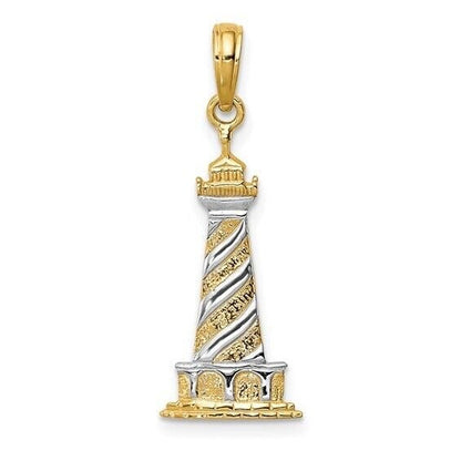 10K Yellow Gold Rhodium Plate Cape Hatteras Lighthouse Pendant