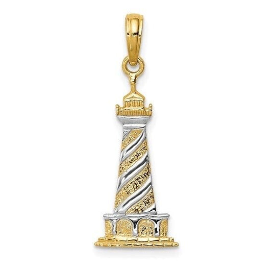 10K Yellow Gold Rhodium Plate Cape Hatteras Lighthouse Pendant