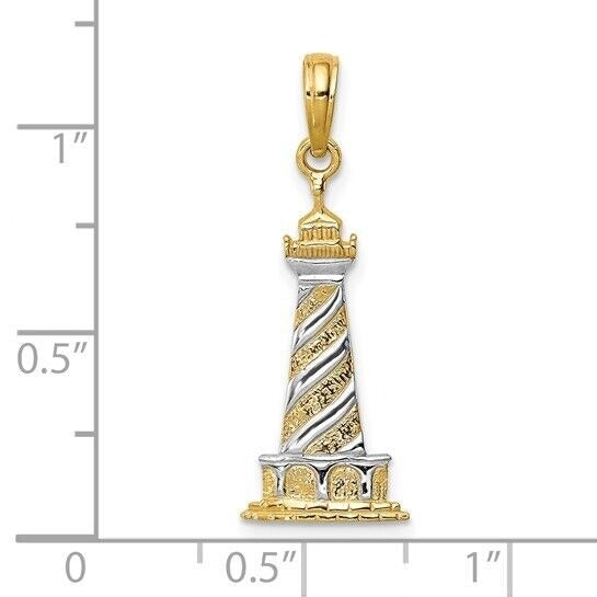 10K Yellow Gold Rhodium Plate Cape Hatteras Lighthouse Pendant