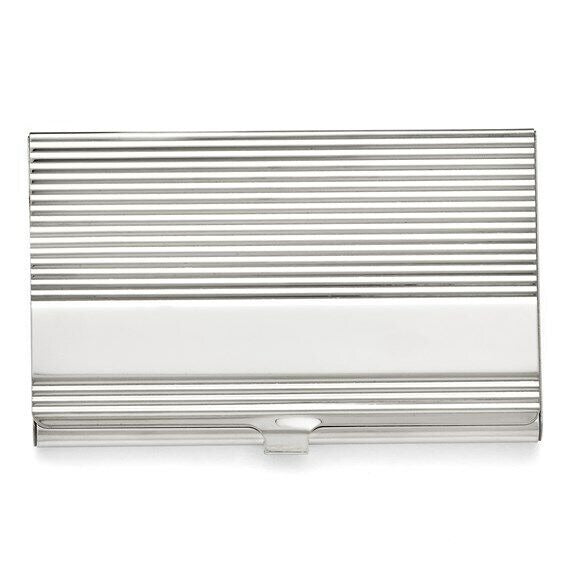 Polished Stainless Steel Business Card Holder With Grooved Design