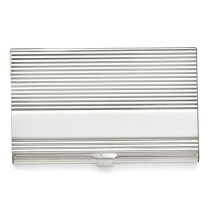 Polished Stainless Steel Business Card Holder With Grooved Design