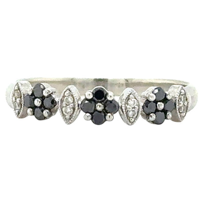 1/4ctw Black and White Diamond 14k White Gold Floral Ring 2.4g Size 9.5