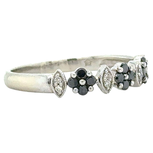 1/4ctw Black and White Diamond 14k White Gold Floral Ring 2.4g Size 9.5
