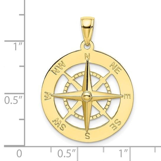 10K Yellow Gold Nautical Compass Pendant