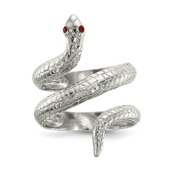 Sterling Silver Red Eye Crystal Snake Ring Size 7