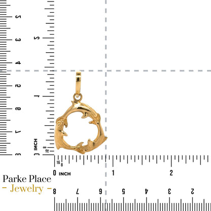 14k Yellow Gold Dolphin Circle Pendant 3.7g