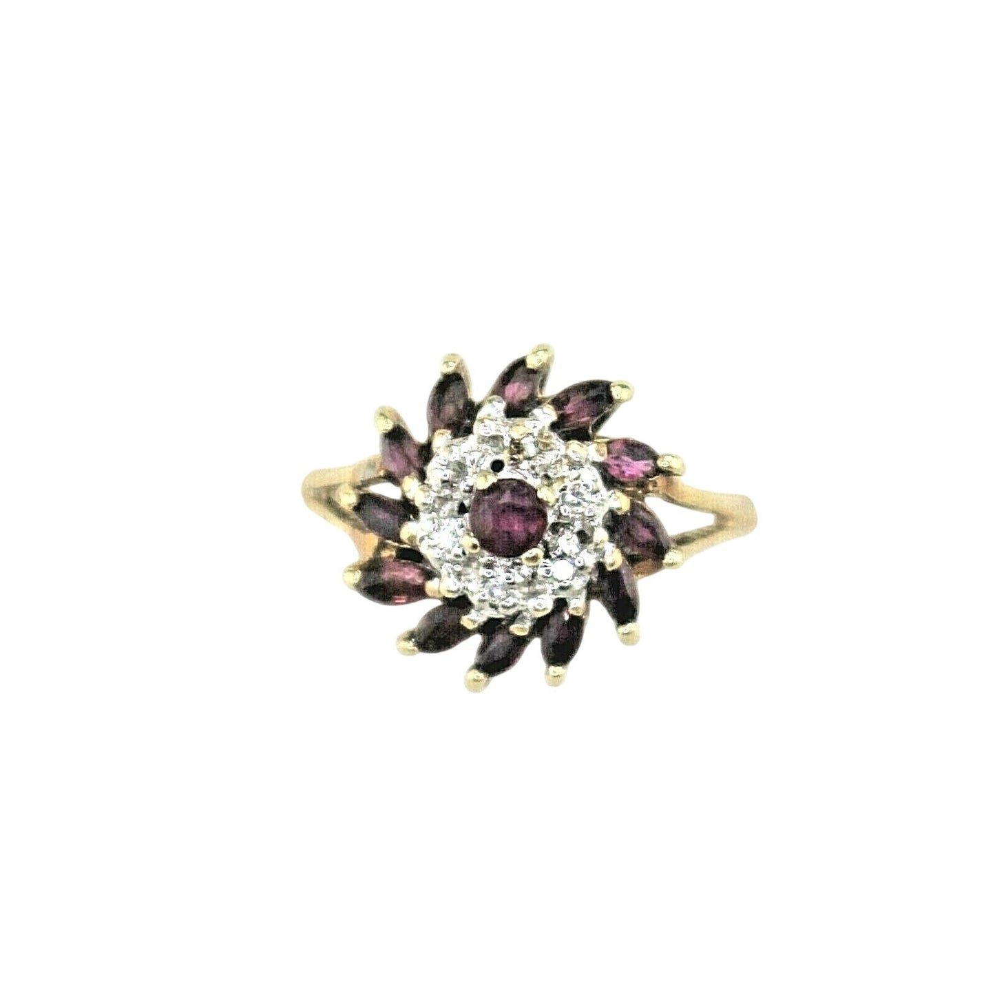 Ruby & Diamond Ring 10K Yellow Gold 2.7g Marquise & Round Design Size 6