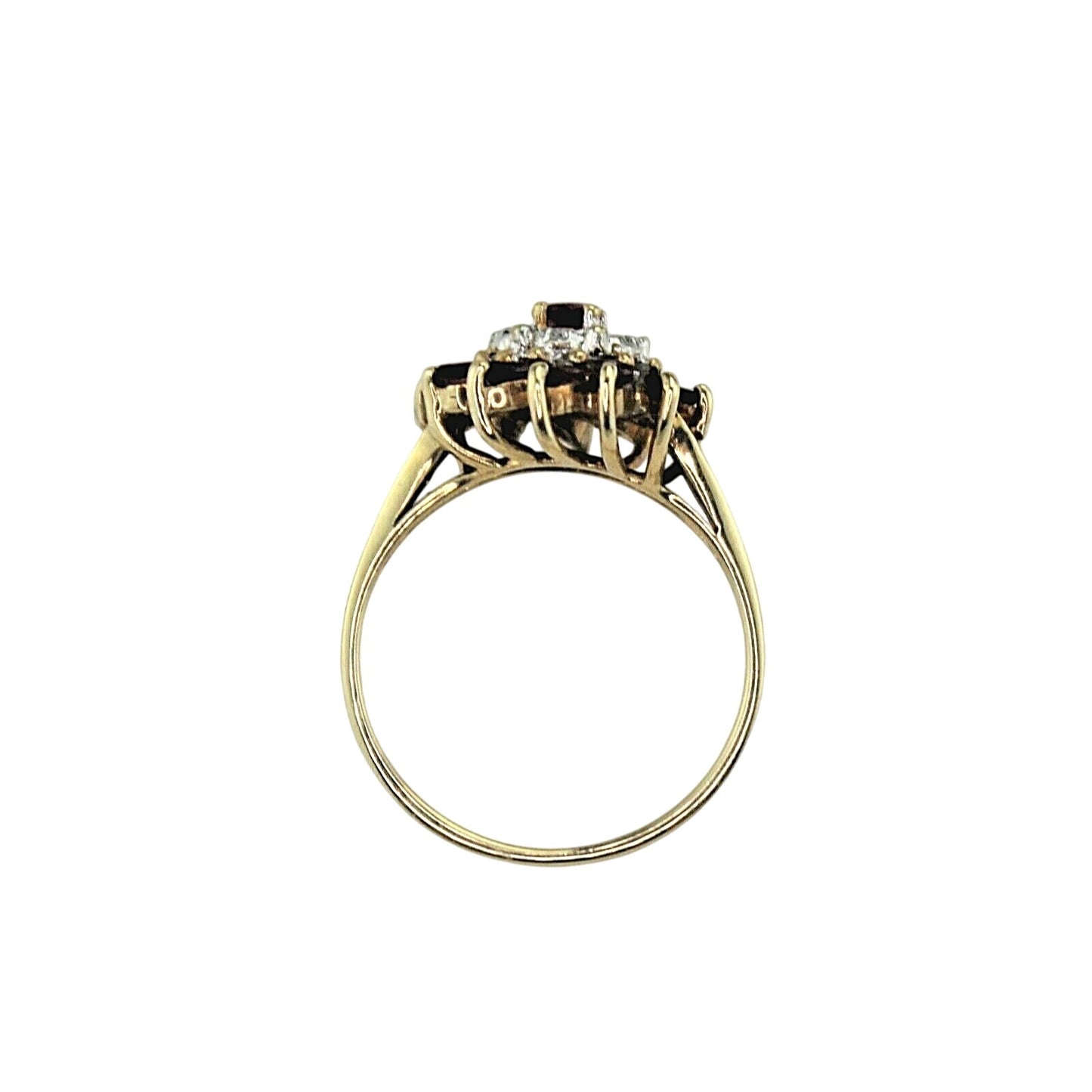Ruby & Diamond Ring 10K Yellow Gold 2.7g Marquise & Round Design Size 6