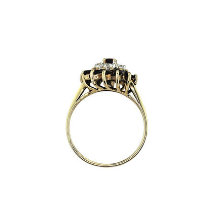 Ruby & Diamond Ring 10K Yellow Gold 2.7g Marquise & Round Design Size 6