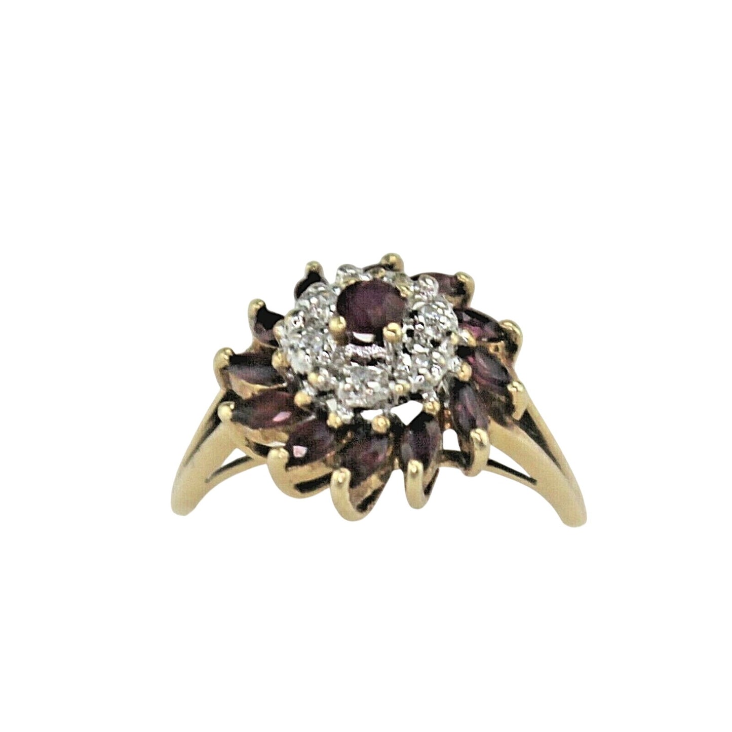 Ruby & Diamond Ring 10K Yellow Gold 2.7g Marquise & Round Design Size 6