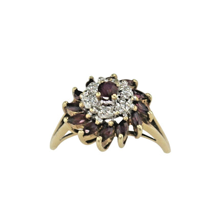Ruby & Diamond Ring 10K Yellow Gold 2.7g Marquise & Round Design Size 6