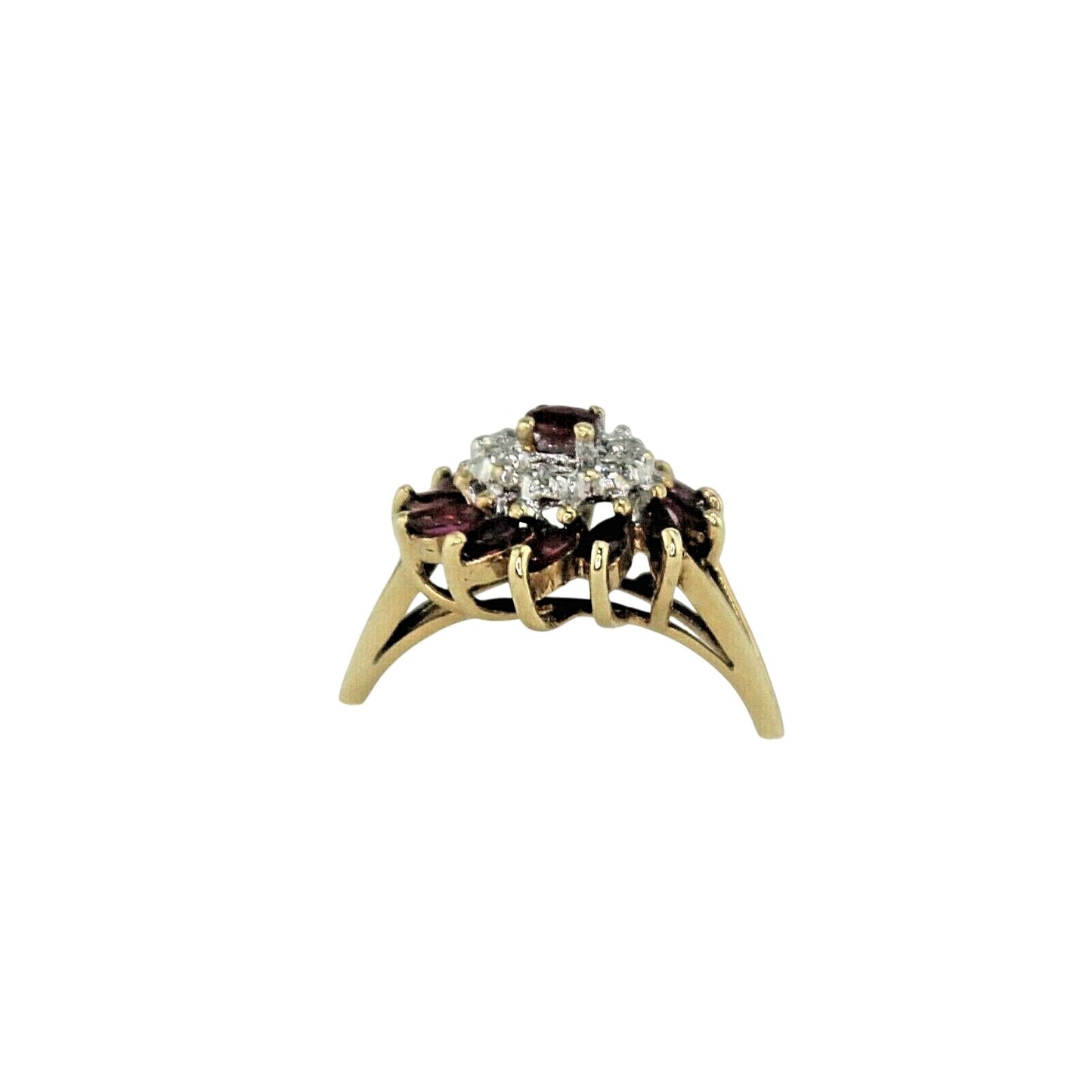 Ruby & Diamond Ring 10K Yellow Gold 2.7g Marquise & Round Design Size 6