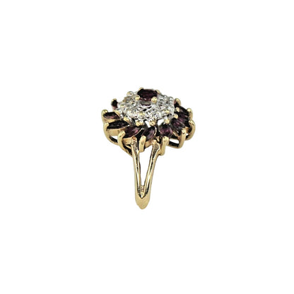 Ruby & Diamond Ring 10K Yellow Gold 2.7g Marquise & Round Design Size 6