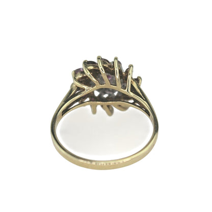 Ruby & Diamond Ring 10K Yellow Gold 2.7g Marquise & Round Design Size 6