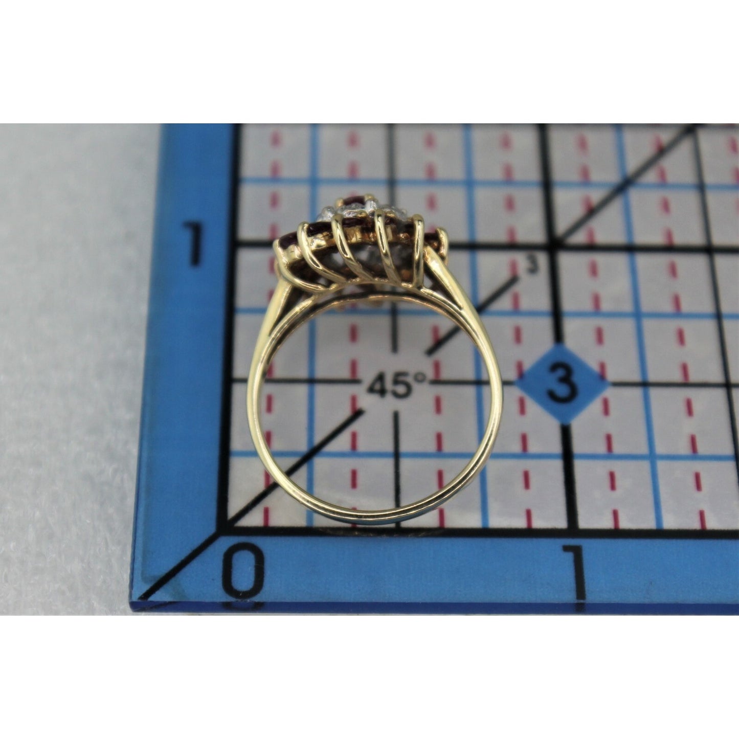 Ruby & Diamond Ring 10K Yellow Gold 2.7g Marquise & Round Design Size 6
