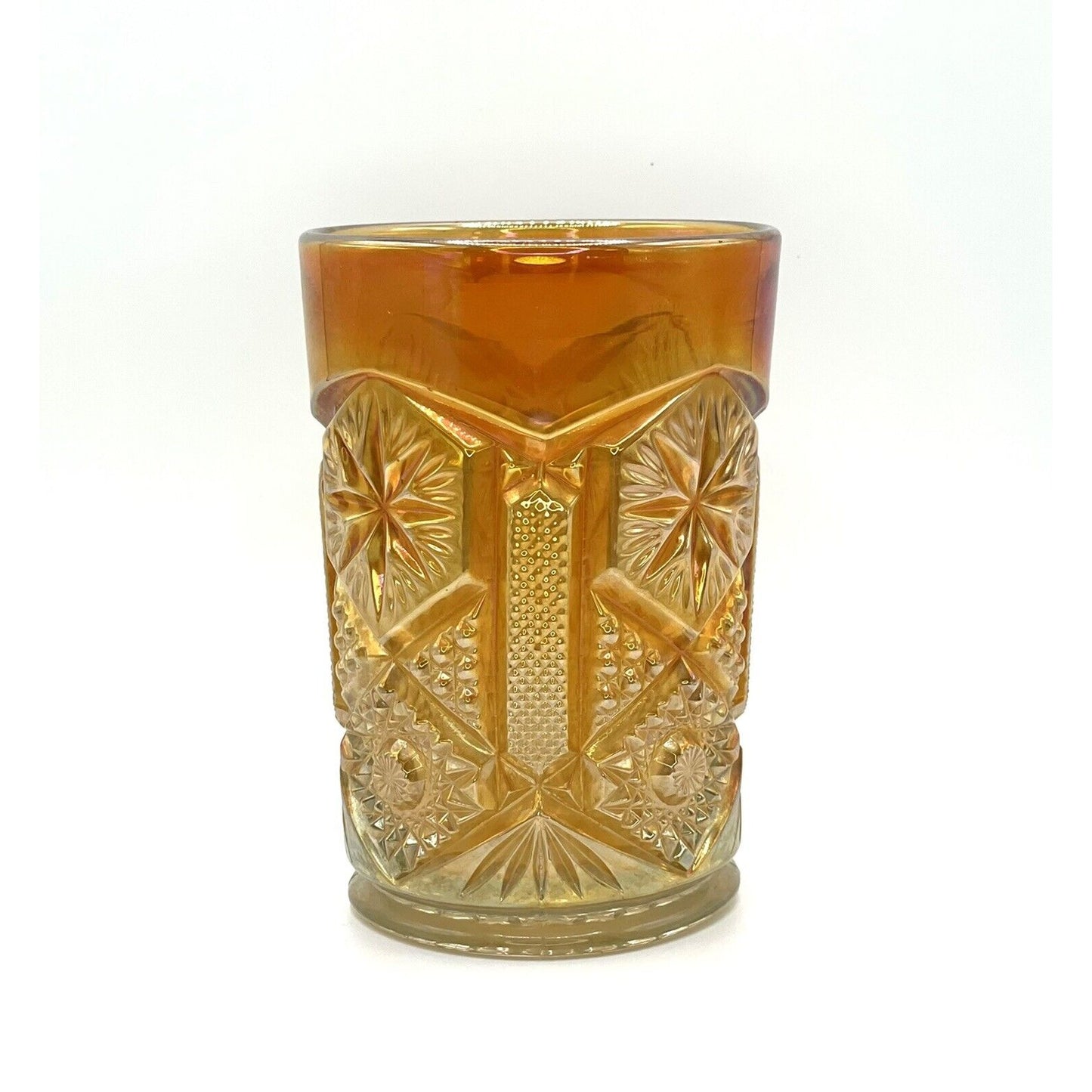 Vintage Carnival Glass Cup Iridescent Tumblr Water Marigold Orange