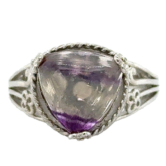 Clear and Purple Quartz Solitaire Sterling Silver Size 8 Ring 4.7g