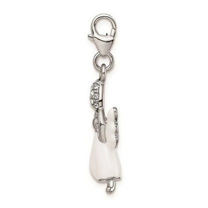 Amore La Vita Sterling Silver Rhodium-Plated White Enameled Crystal 3D Angel Charm With Fancy Lobster Clasp