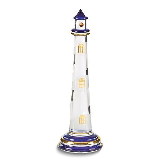Glass Baron Blue Lighthouse Figurine 22k Gold Trim