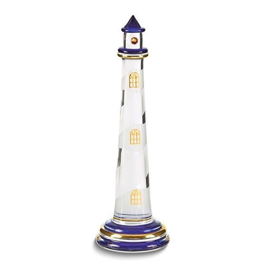 Glass Baron Blue Lighthouse Figurine 22k Gold Trim