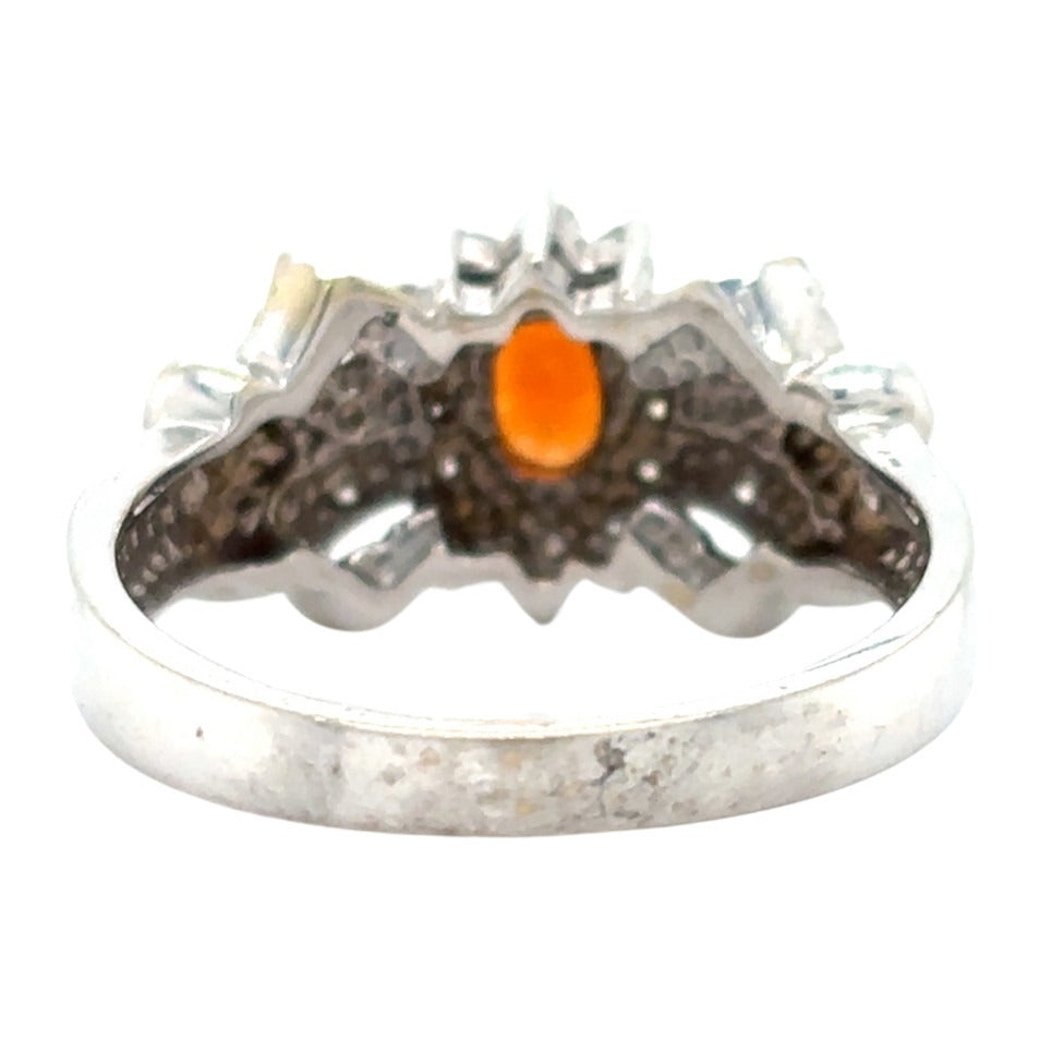 14k White Gold Spessarite Garnet & Diamond Ring 4.3g Size 6.5