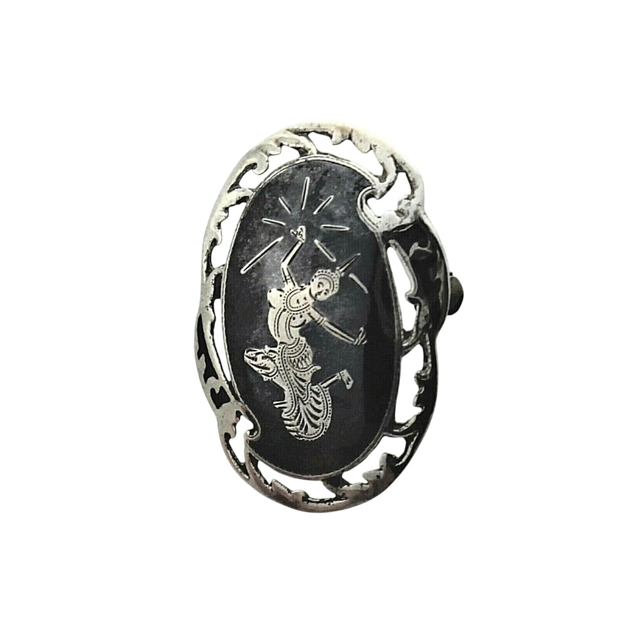 Vintage Siam Sterling Silver Enamel Brooch With Dancing Goddess Motif