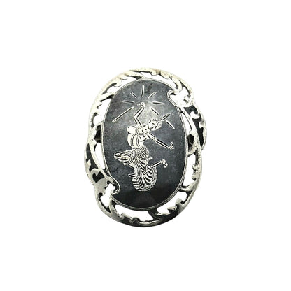 Vintage Siam Sterling Silver Enamel Brooch With Dancing Goddess Motif