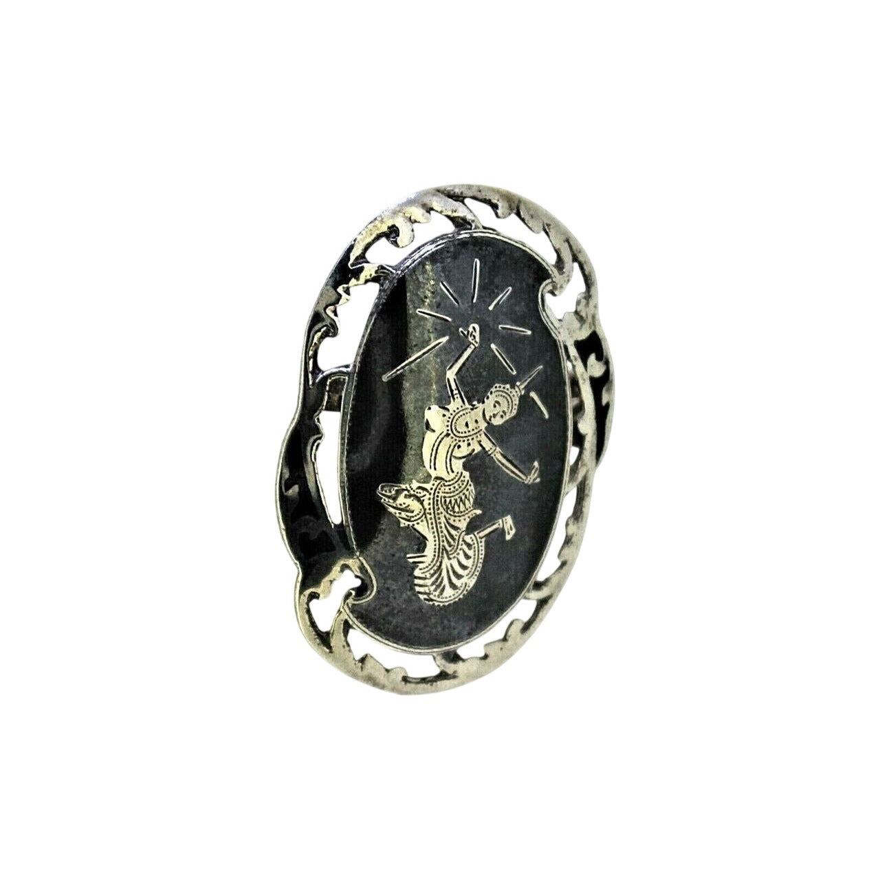 Vintage Siam Sterling Silver Enamel Brooch With Dancing Goddess Motif