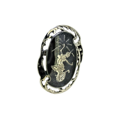 Vintage Siam Sterling Silver Enamel Brooch With Dancing Goddess Motif