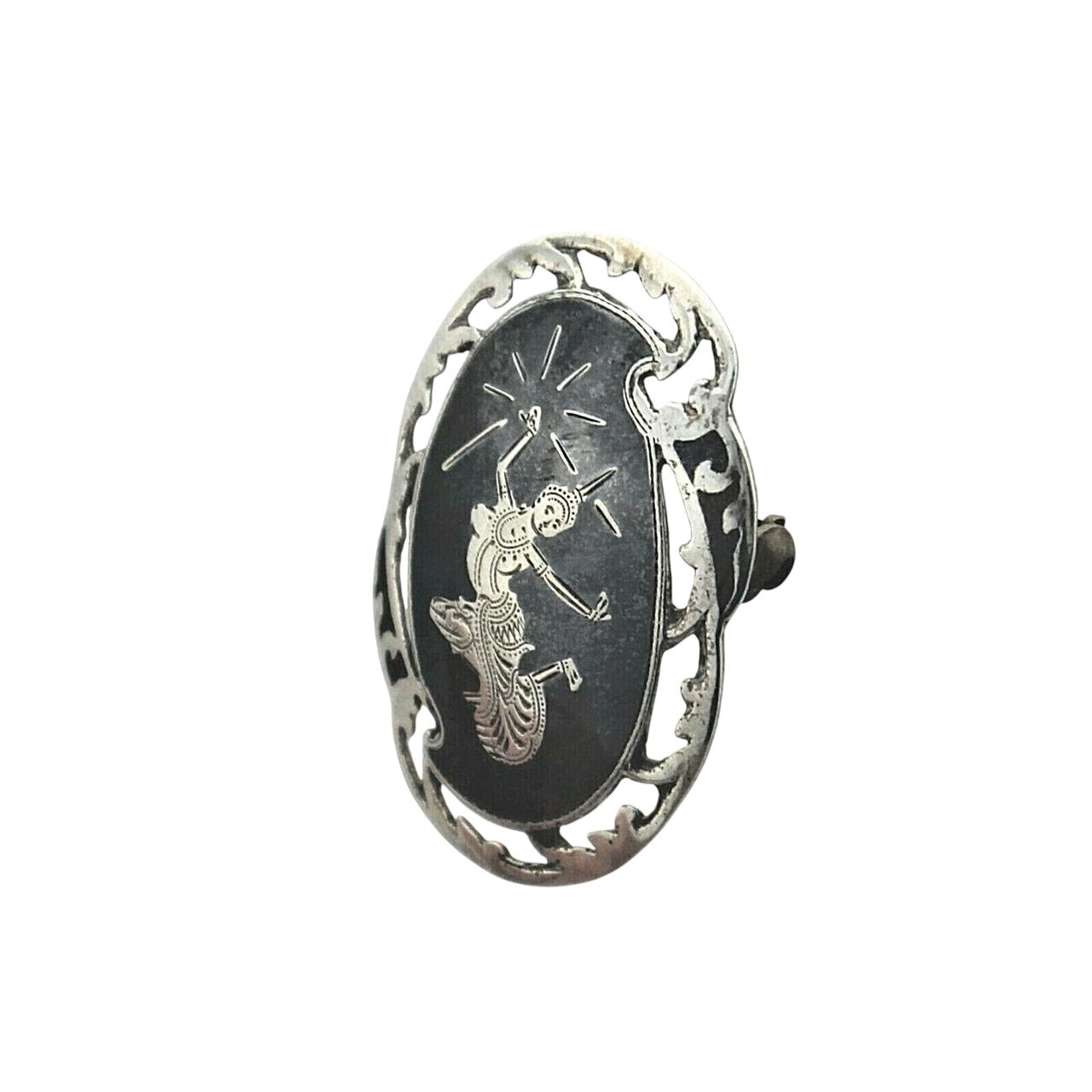 Vintage Siam Sterling Silver Enamel Brooch With Dancing Goddess Motif